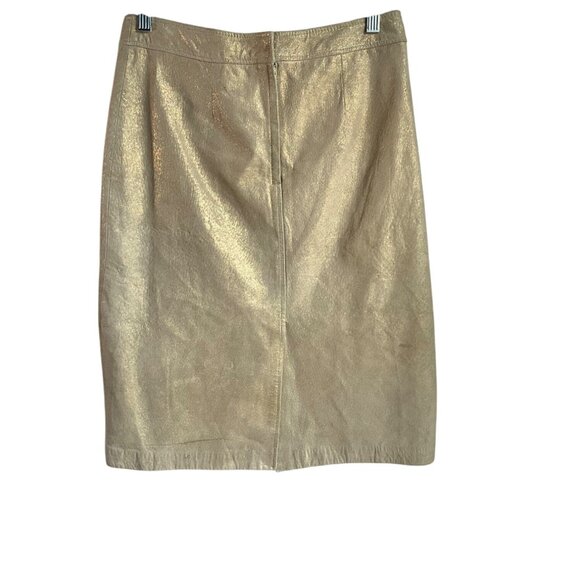 VTG Lux Sz 5 Gold Metallic Matte Leather Pencil Skirt Old Money Y2K Night Out - Picture 2 of 11